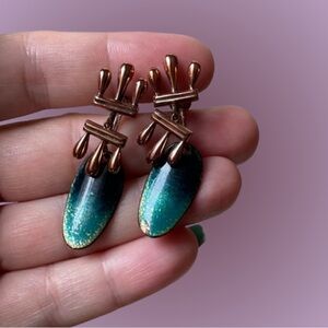 Vtg enamel on copper Jerry Fels for Matisse Modernist screwback earrings READ